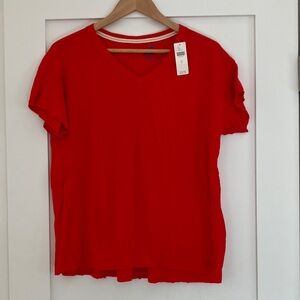 NWT Pilcro Anthropologie Bright Red U Neck/ V Neck Linen Blend Short Sleeve Tee